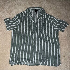 [SOLD] H&M Light Green Striped Men's Plus Size XXL Button Up T-Shirt